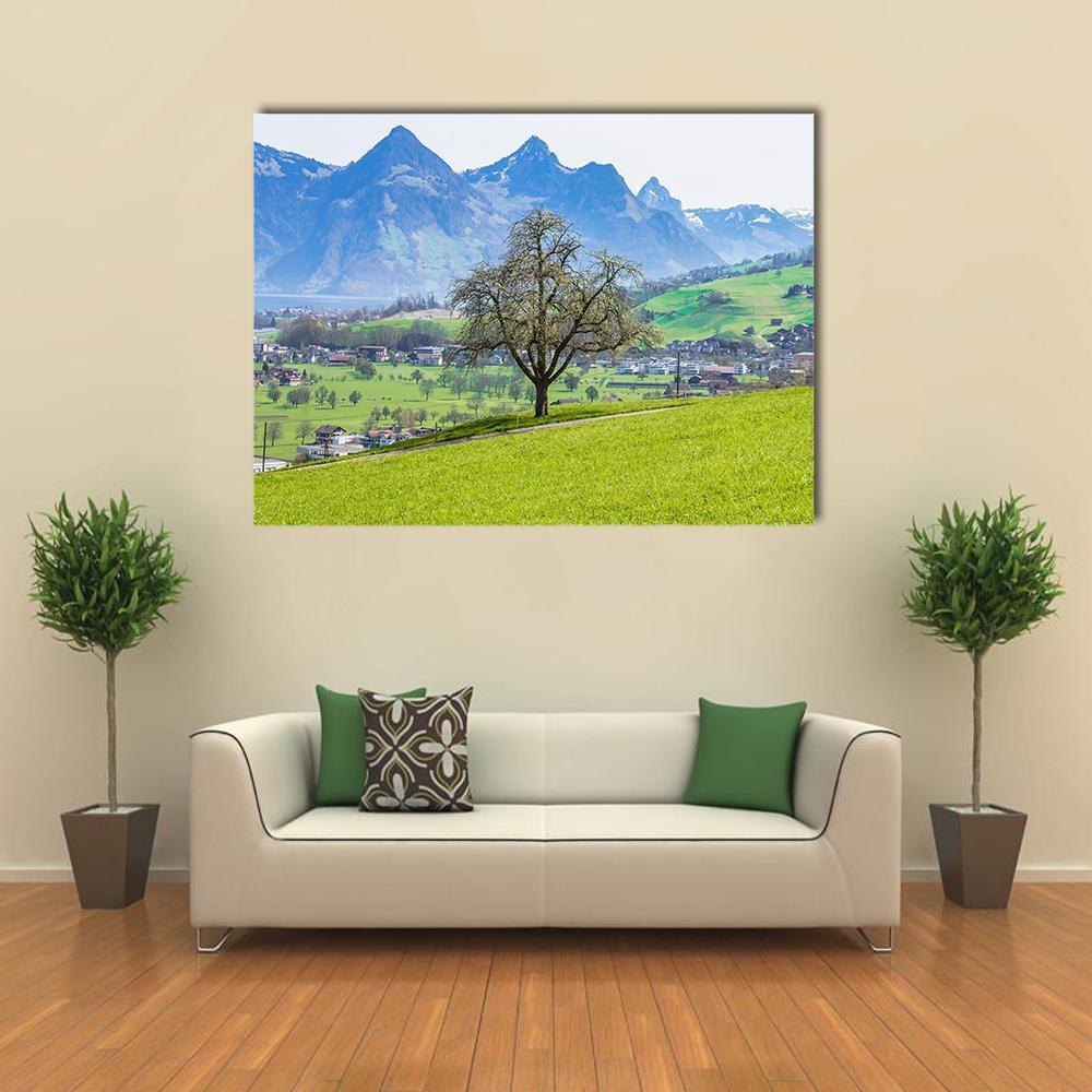 Town Of Stans With Mt Stanserhorn Canvas Wall Art-1 Piece-Gallery Wrap-48" x 32"-Tiaracle