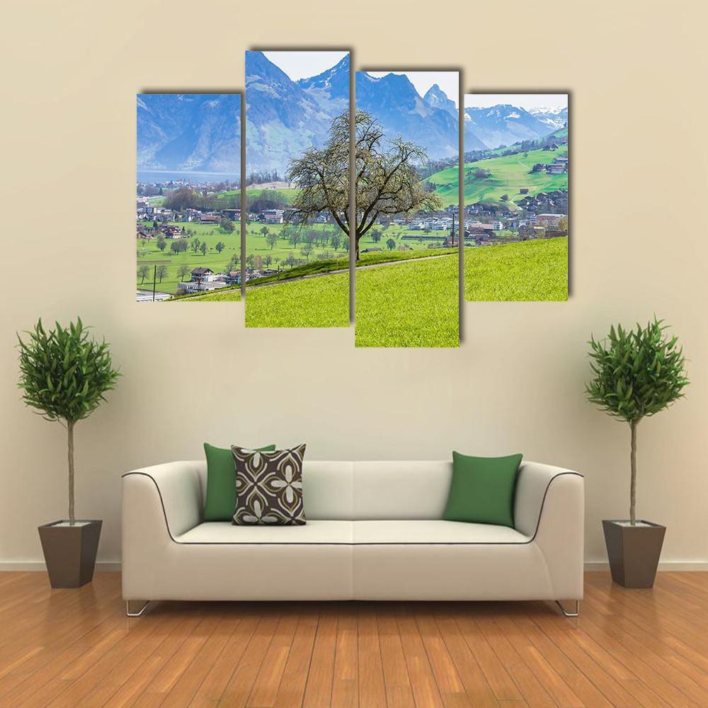 Town Of Stans With Mt Stanserhorn Canvas Wall Art-4 Pop-Gallery Wrap-50" x 32"-Tiaracle