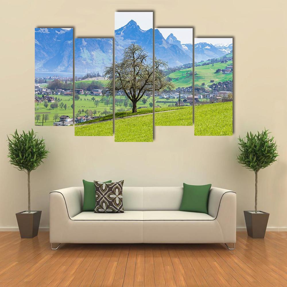 Town Of Stans With Mt Stanserhorn Canvas Wall Art-5 Pop-Gallery Wrap-47" x 32"-Tiaracle
