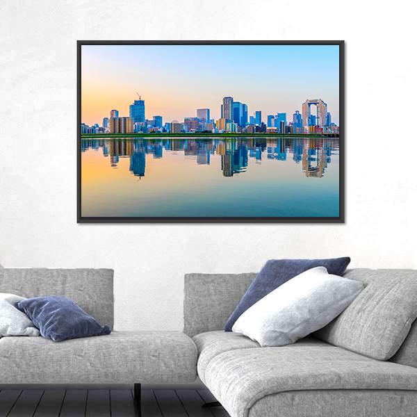 Townscape Of Osaka Canvas Wall Art-1 Piece-Floating Frame-24" x 16"-Tiaracle
