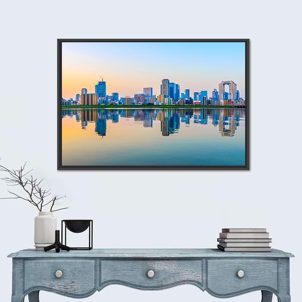 Townscape Of Osaka Canvas Wall Art-3 Horizontal-Gallery Wrap-25" x 16"-Tiaracle