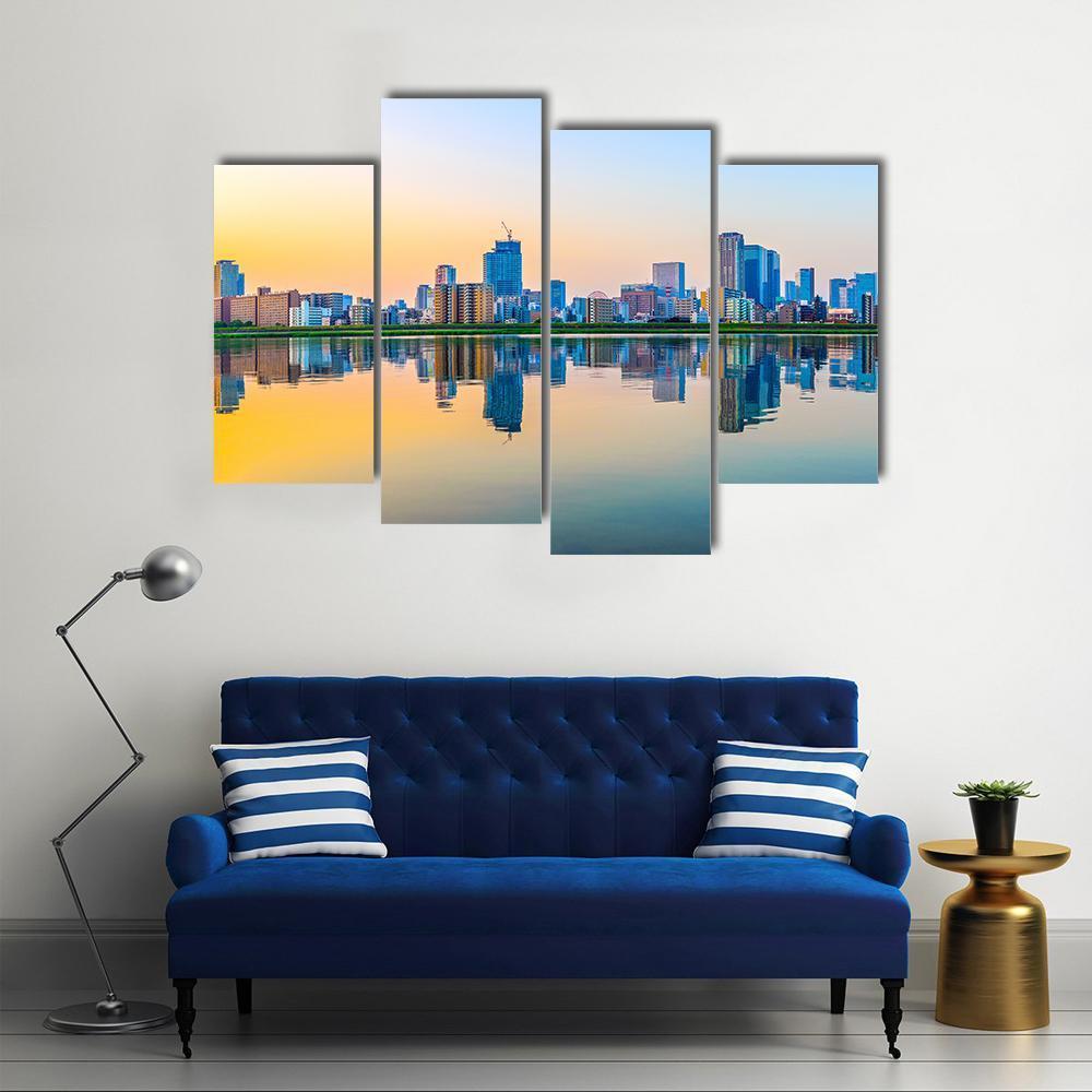 Townscape Of Osaka Canvas Wall Art-4 Pop-Gallery Wrap-50" x 32"-Tiaracle