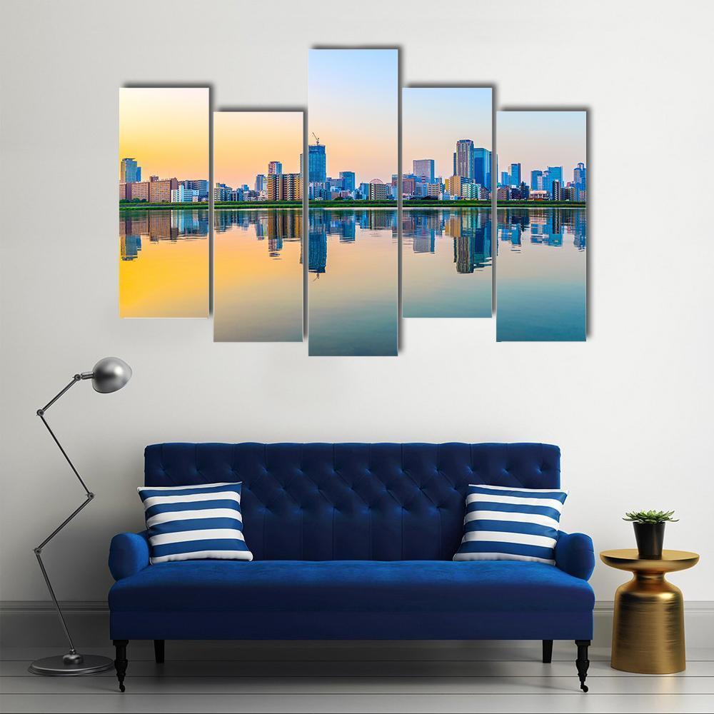 Townscape Of Osaka Canvas Wall Art-5 Pop-Gallery Wrap-47" x 32"-Tiaracle