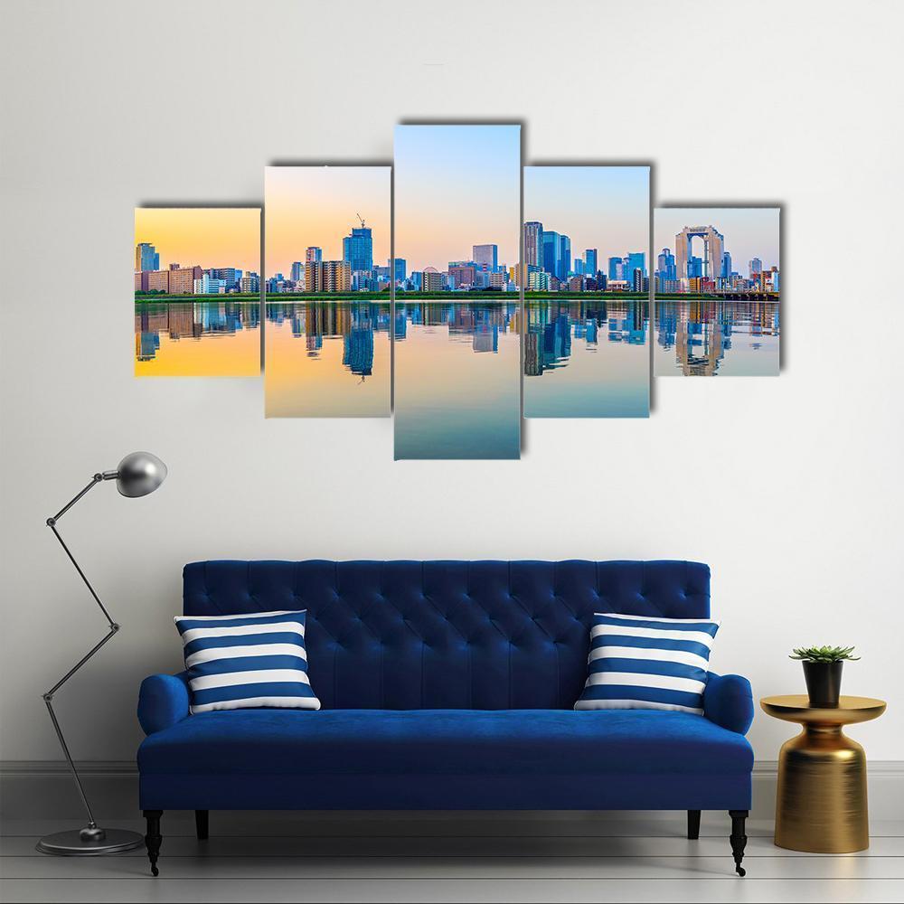Townscape Of Osaka Canvas Wall Art-5 Star-Gallery Wrap-62" x 32"-Tiaracle