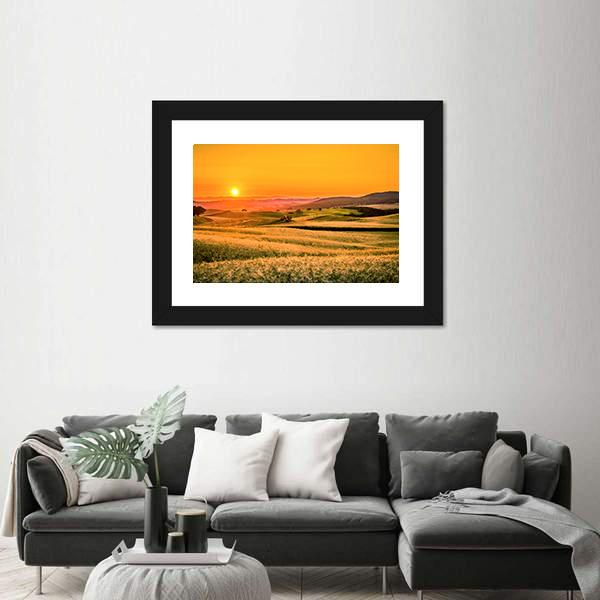 Tractor In Fields Canvas Wall Art-1 Piece-Framed Print-20" x 16"-Tiaracle