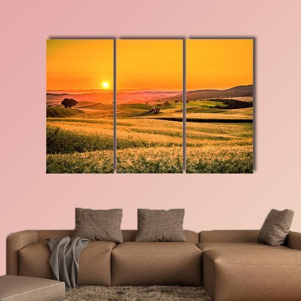 Tractor In Fields Canvas Wall Art-3 Horizontal-Gallery Wrap-37" x 24"-Tiaracle