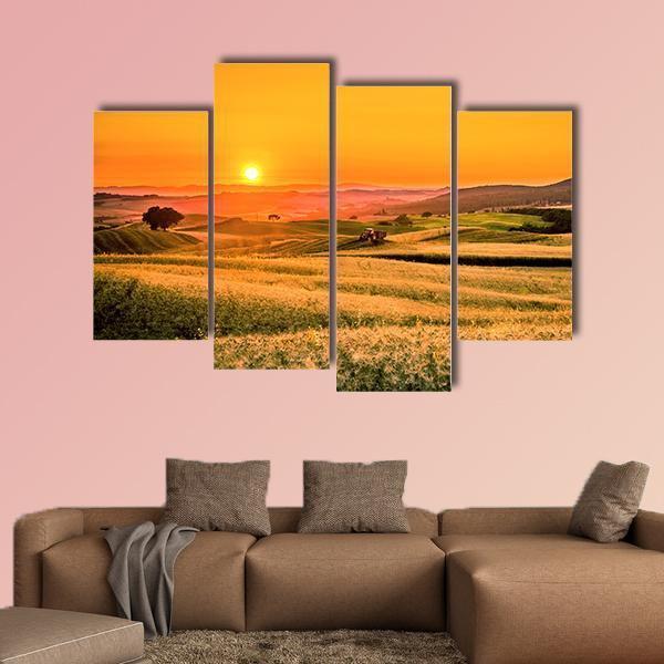 Tractor In Fields Canvas Wall Art-4 Pop-Gallery Wrap-50" x 32"-Tiaracle