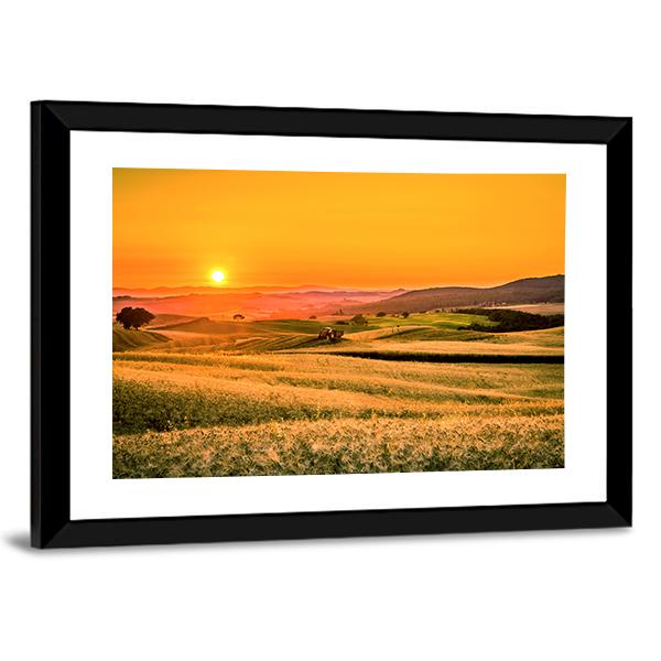 Tractor In Fields Panoramic Canvas Wall Art-1 Piece-36" x 12"-Tiaracle