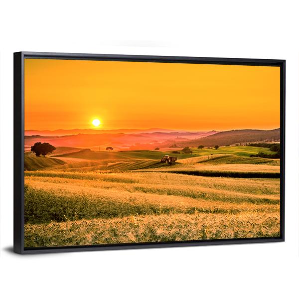 Tractor In Fields Panoramic Canvas Wall Art-1 Piece-36" x 12"-Tiaracle