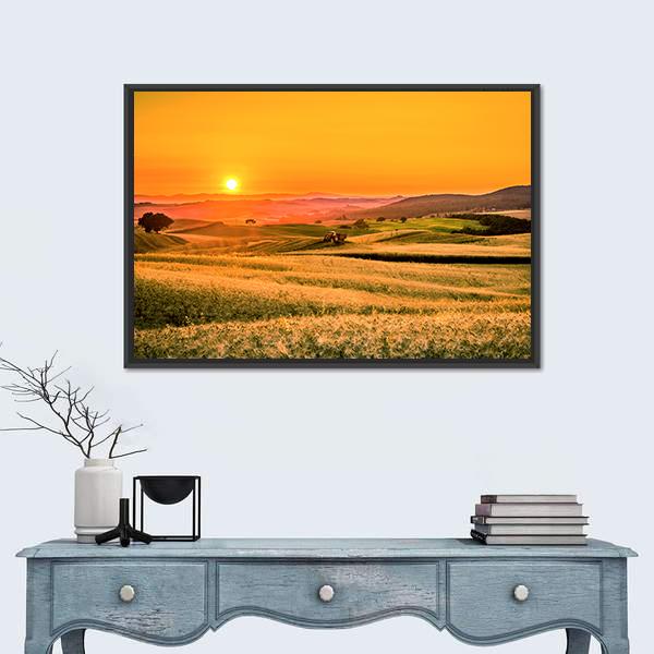 Tractor In Fields Panoramic Canvas Wall Art-1 Piece-36" x 12"-Tiaracle
