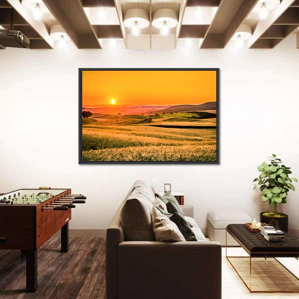 Tractor In Fields Panoramic Canvas Wall Art-1 Piece-36" x 12"-Tiaracle