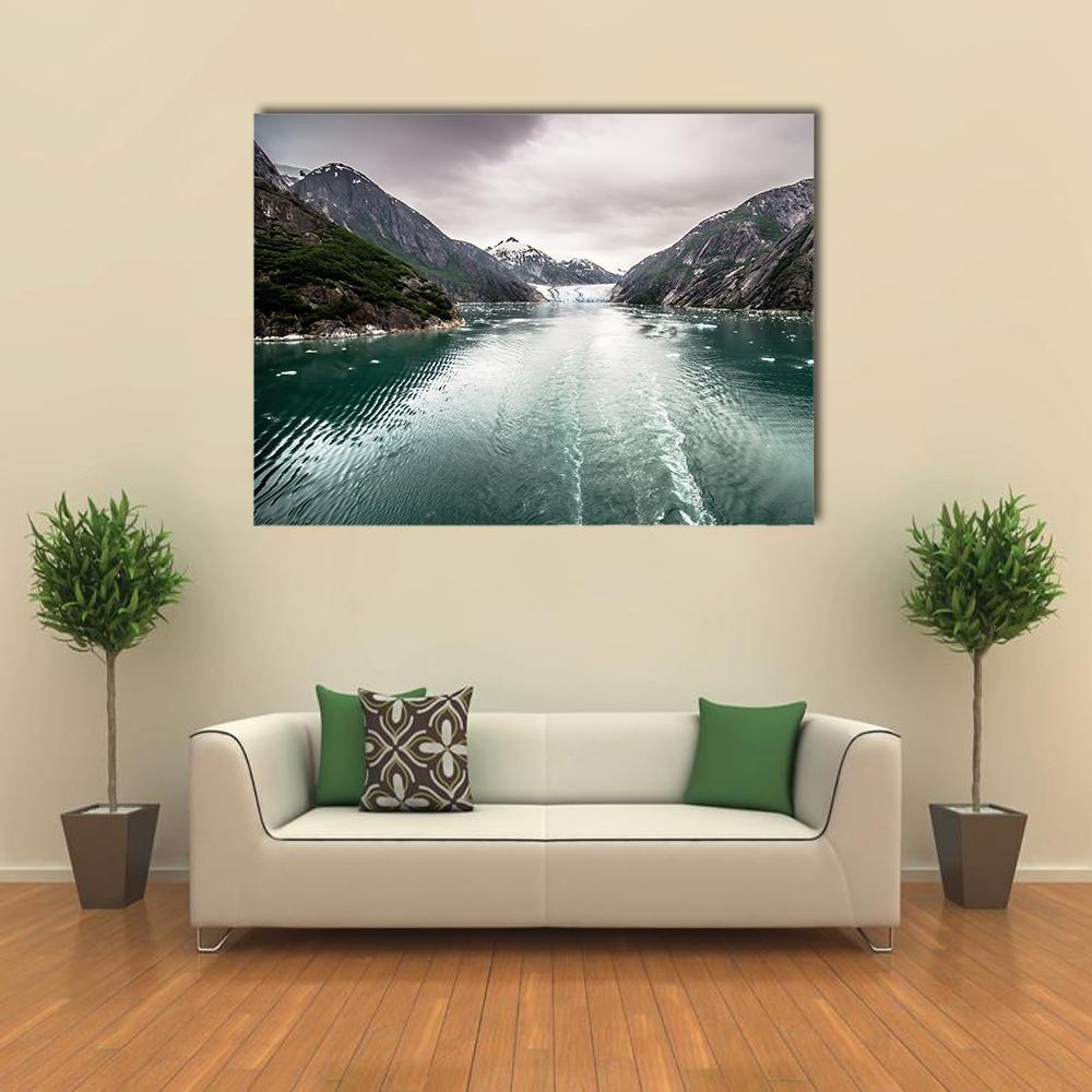 Tracy Arm Fjord, Alaska Canvas Wall Art in gray, green and blue, single panel hung on a wall