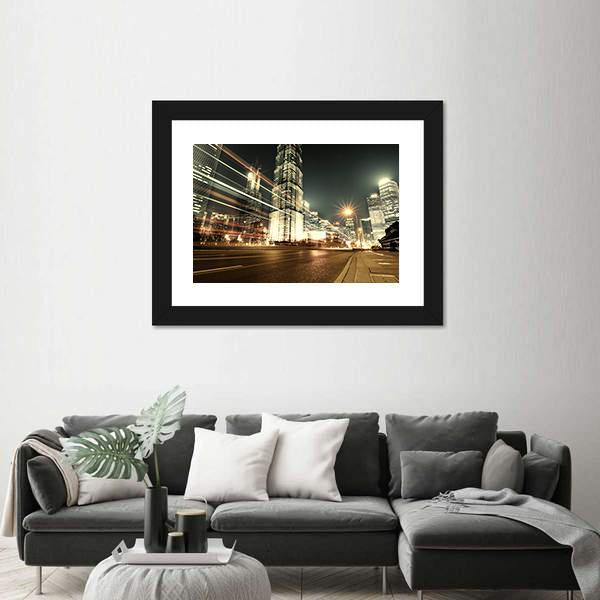 Trade Zone Of The Modern City Night Shanghai Canvas Wall Art-1 Piece-Framed Print-20" x 16"-Tiaracle