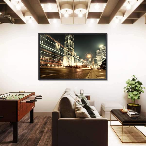 Trade Zone Of The Modern City Night Shanghai Canvas Wall Art-3 Horizontal-Gallery Wrap-25" x 16"-Tiaracle