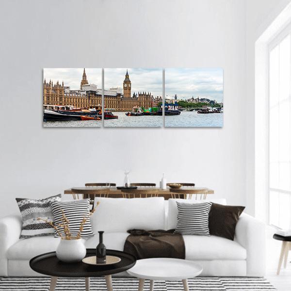 Traditional Big Ben In London Panoramic Canvas Wall Art-3 Piece-25" x 08"-Tiaracle