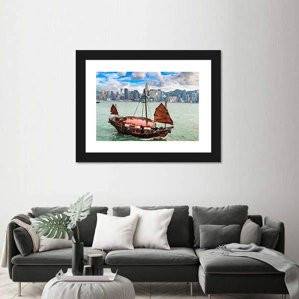 Traditional Chinese Wooden Sailing Ship In Victoria Canvas Wall Art-1 Piece-Framed Print-20" x 16"-Tiaracle