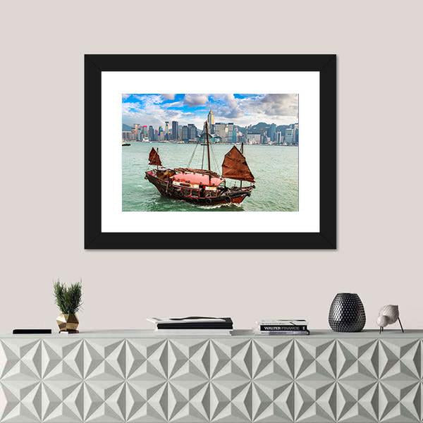 Traditional Chinese Wooden Sailing Ship In Victoria Canvas Wall Art-3 Horizontal-Gallery Wrap-25" x 16"-Tiaracle