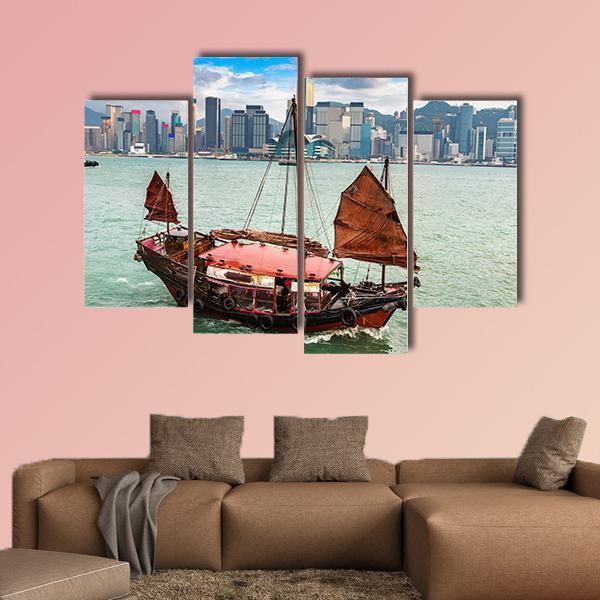 Traditional Chinese Wooden Sailing Ship In Victoria Canvas Wall Art-4 Pop-Gallery Wrap-50" x 32"-Tiaracle