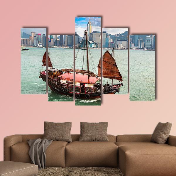 Traditional Chinese Wooden Sailing Ship In Victoria Canvas Wall Art-5 Pop-Gallery Wrap-47" x 32"-Tiaracle