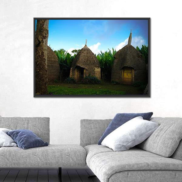 Traditional Dorze Tribe Village In Ethiopia Canvas Wall Art-1 Piece-Floating Frame-24" x 16"-Tiaracle