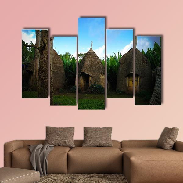 Traditional Dorze Tribe Village In Ethiopia Canvas Wall Art-5 Pop-Gallery Wrap-47" x 32"-Tiaracle