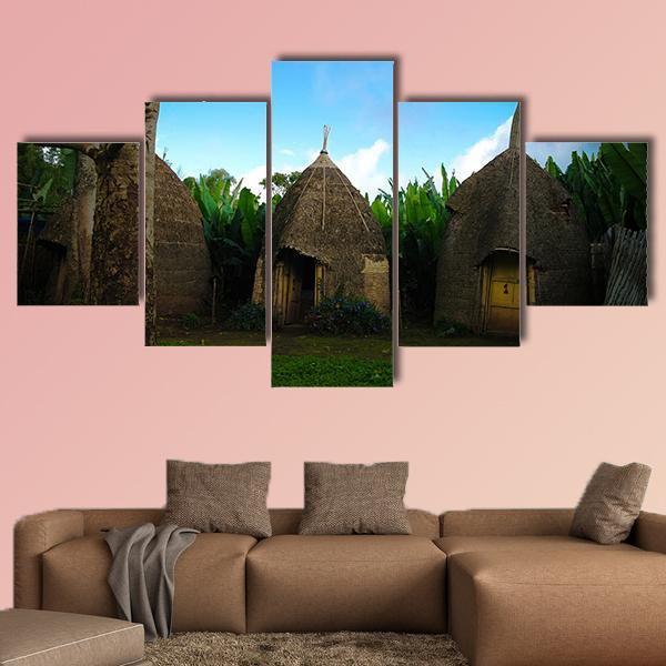 Traditional Dorze Tribe Village In Ethiopia Canvas Wall Art-5 Star-Gallery Wrap-62" x 32"-Tiaracle