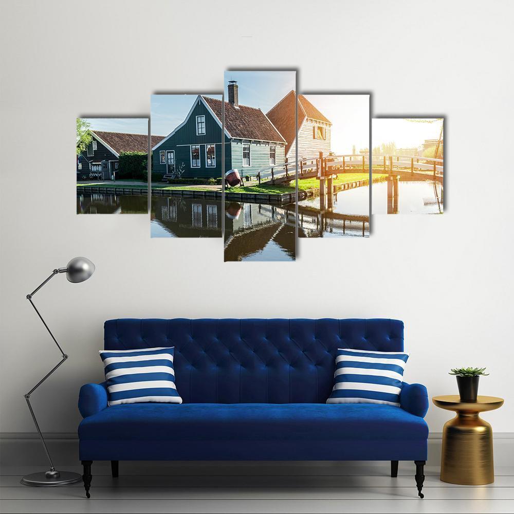 Traditional Dutch House Canvas Wall Art-5 Star-Gallery Wrap-62" x 32"-Tiaracle