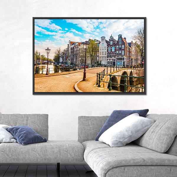Traditional Dutch Old Houses Canvas Wall Art-1 Piece-Floating Frame-24" x 16"-Tiaracle
