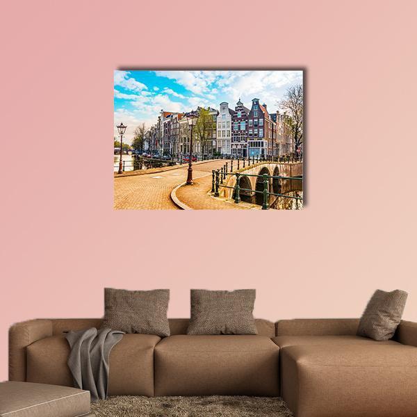 Traditional Dutch Old Houses Canvas Wall Art-1 Piece-Gallery Wrap-48" x 32"-Tiaracle