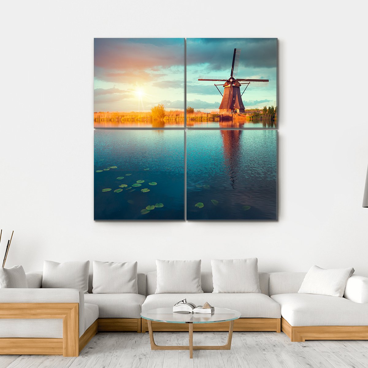 Traditional Dutch Windmills Canvas Wall Art-4 Square-Gallery Wrap-17" x 17"-Tiaracle