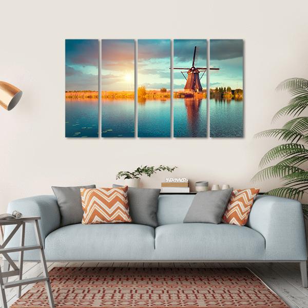 Traditional Dutch Windmills Canvas Wall Art-5 Horizontal-Gallery Wrap-22" x 12"-Tiaracle