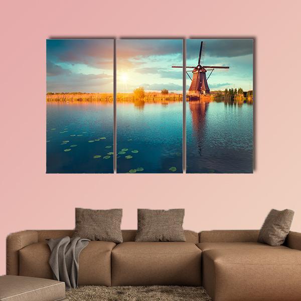 Traditional Dutch Windmills Canvas Wall Art-3 Horizontal-Gallery Wrap-37" x 24"-Tiaracle