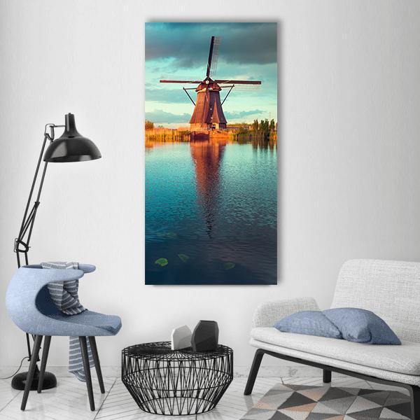 Traditional Dutch Windmills Vertical Canvas Wall Art-1 Vertical-Gallery Wrap-12" x 24"-Tiaracle