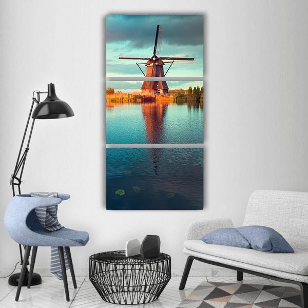Traditional Dutch Windmills Vertical Canvas Wall Art-3 Vertical-Gallery Wrap-12" x 25"-Tiaracle