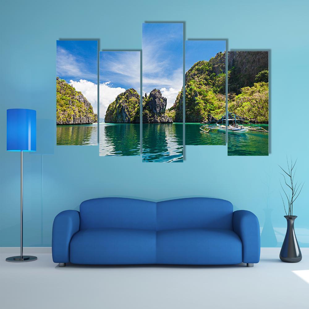 Scenic Filipino Island Canvas Wall Art-5 Pop-Gallery Wrap-47&quot; x 32&quot;-Tiaracle
