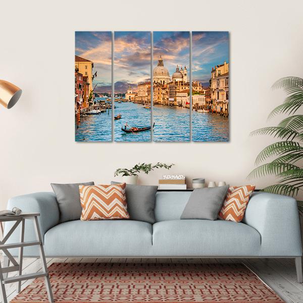 Traditional Gondola In Grand Canal Canvas Wall Art-4 Horizontal-Gallery Wrap-34" x 24"-Tiaracle