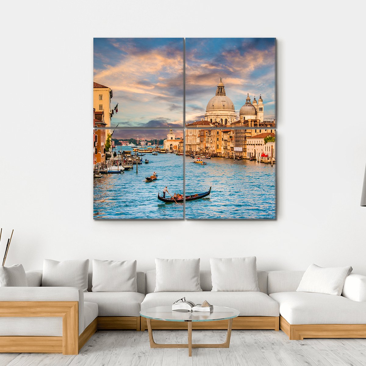 Traditional Gondola In Grand Canal Canvas Wall Art-4 Square-Gallery Wrap-17" x 17"-Tiaracle
