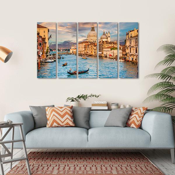 Traditional Gondola In Grand Canal Canvas Wall Art-5 Horizontal-Gallery Wrap-22" x 12"-Tiaracle