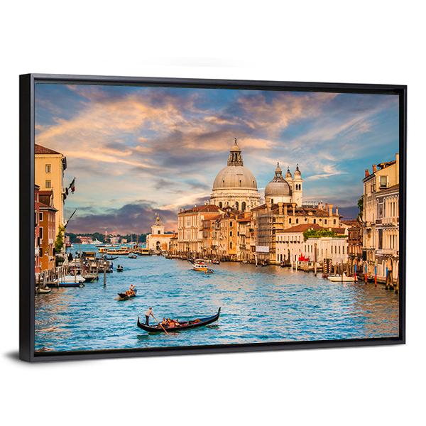 Traditional Gondola In Grand Canal Canvas Wall Art-3 Horizontal-Gallery Wrap-25" x 16"-Tiaracle