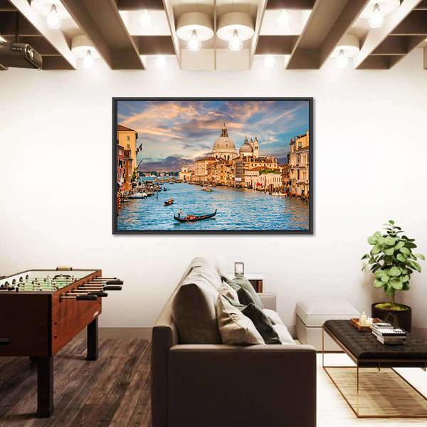 Traditional Gondola In Grand Canal Canvas Wall Art-3 Horizontal-Gallery Wrap-25" x 16"-Tiaracle