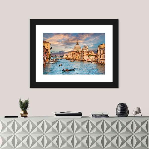 Traditional Gondola In Grand Canal Canvas Wall Art-3 Horizontal-Gallery Wrap-25" x 16"-Tiaracle
