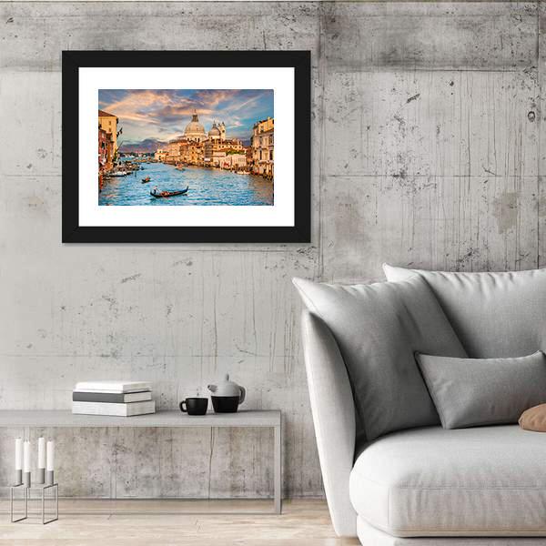 Traditional Gondola In Grand Canal Canvas Wall Art-3 Horizontal-Gallery Wrap-25" x 16"-Tiaracle
