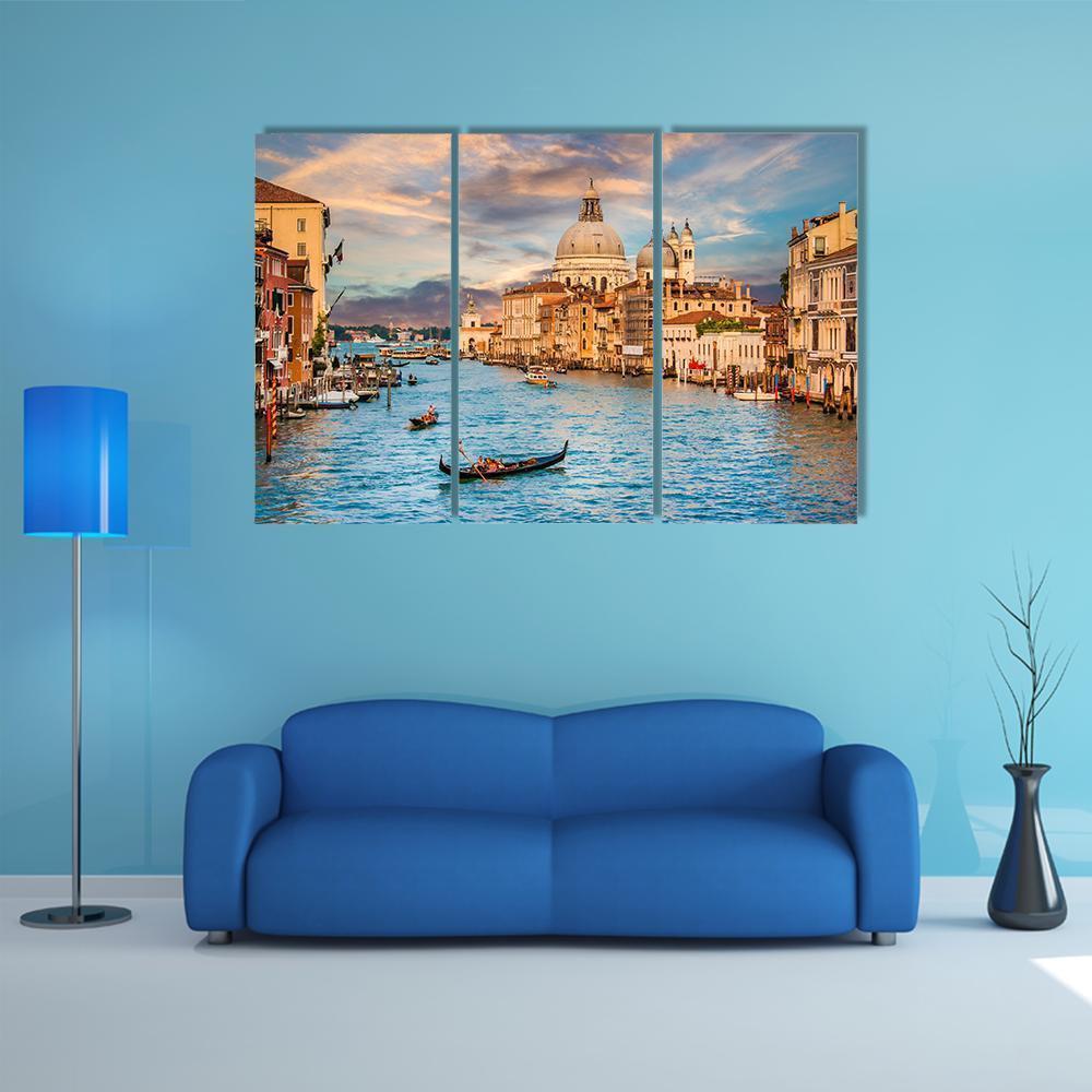 Traditional Gondola In Grand Canal Canvas Wall Art-3 Horizontal-Gallery Wrap-37" x 24"-Tiaracle