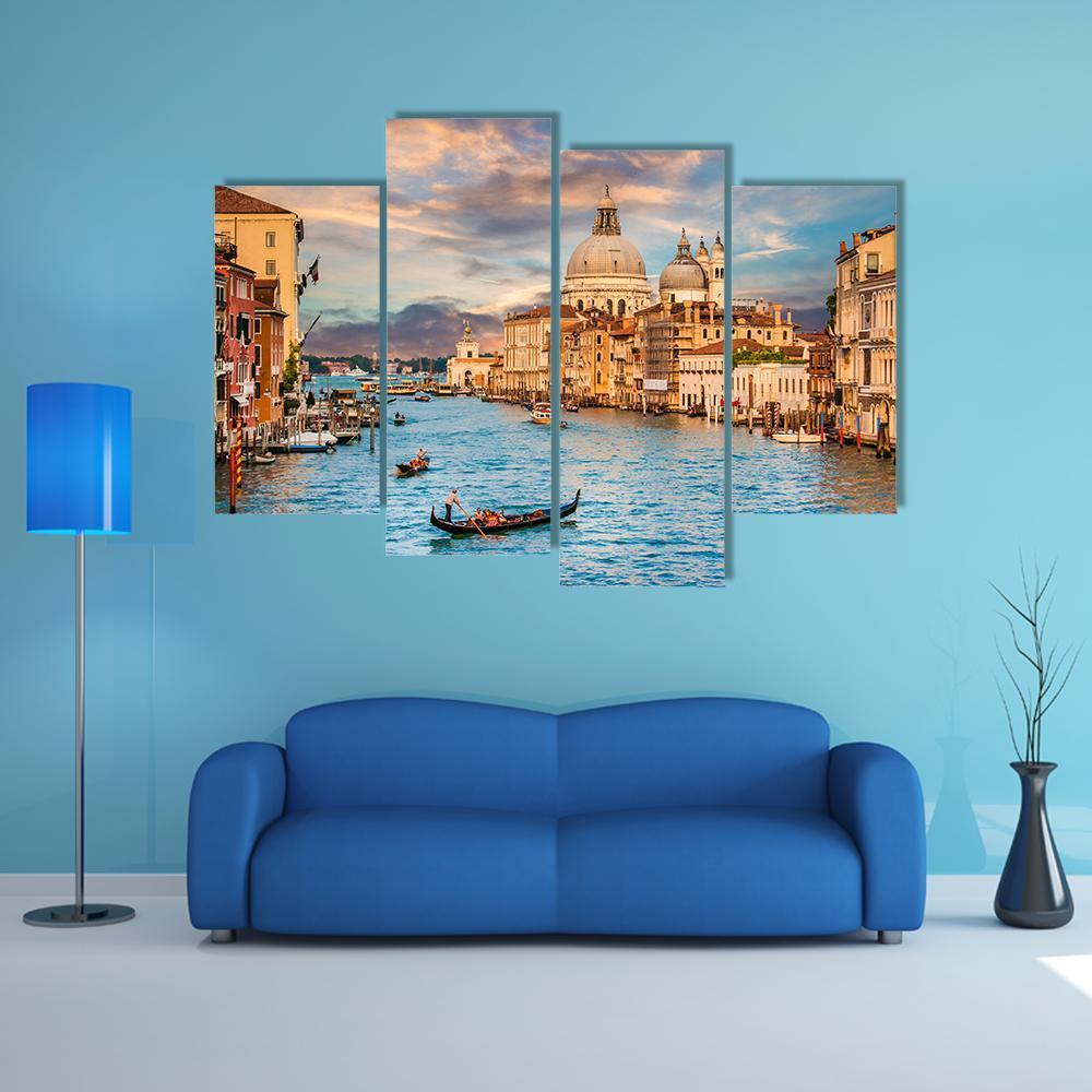 Traditional Gondola In Grand Canal Canvas Wall Art-4 Pop-Gallery Wrap-50" x 32"-Tiaracle