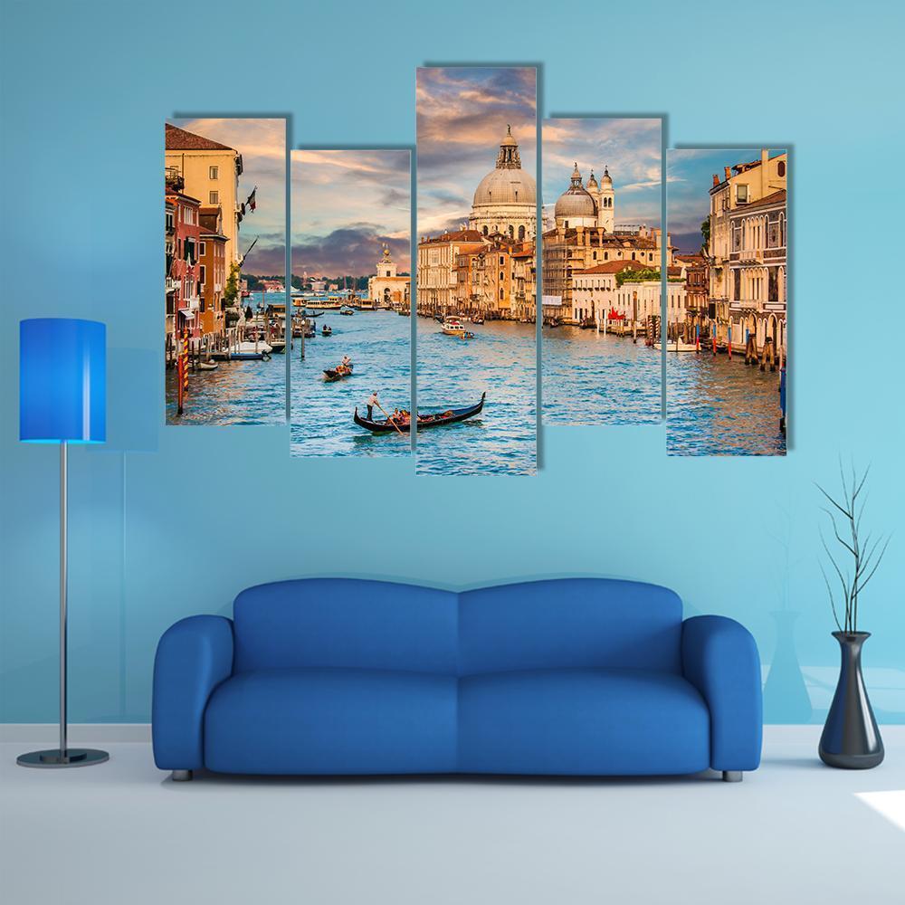 Traditional Gondola In Grand Canal Canvas Wall Art-5 Pop-Gallery Wrap-47" x 32"-Tiaracle