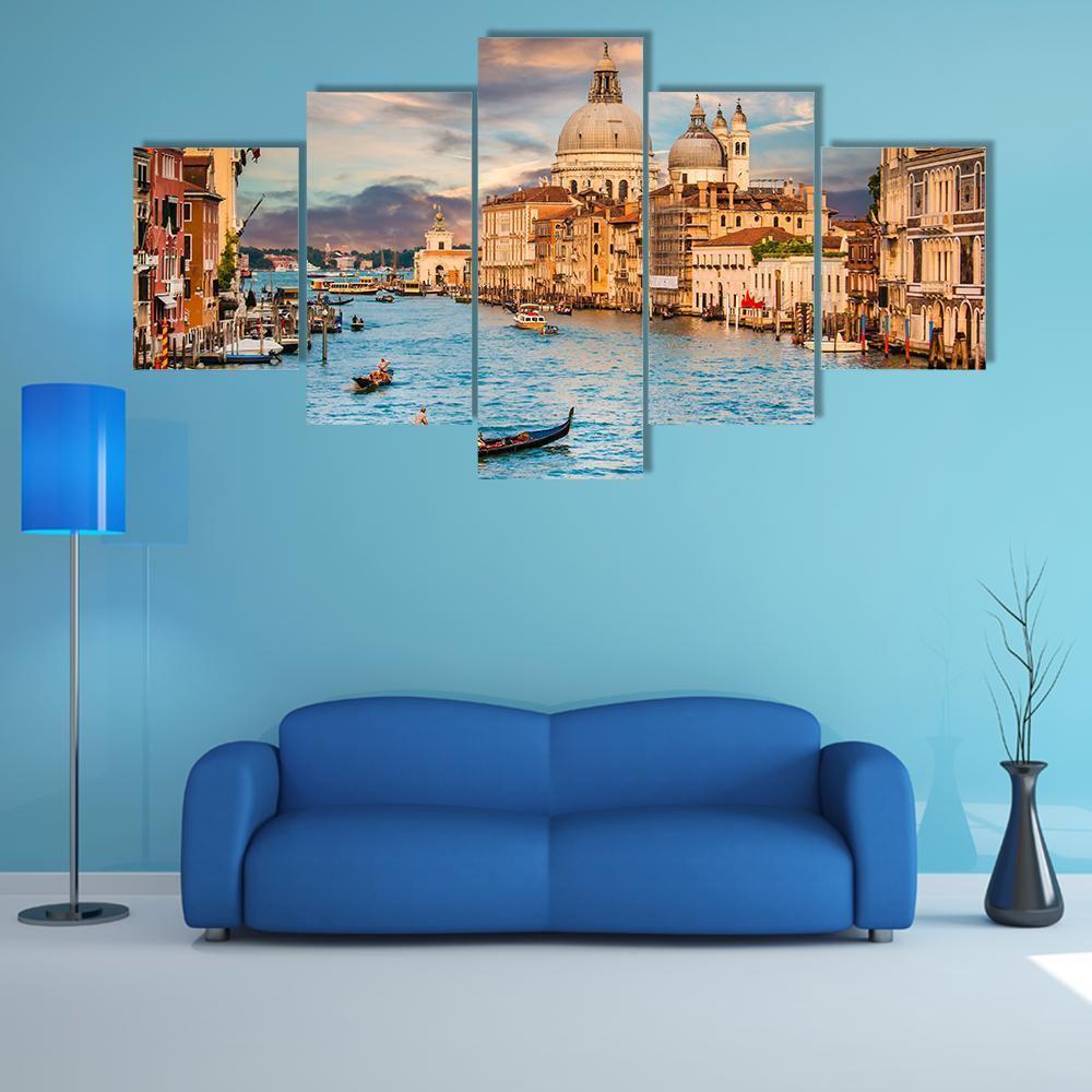 Traditional Gondola In Grand Canal Canvas Wall Art-5 Star-Gallery Wrap-62" x 32"-Tiaracle