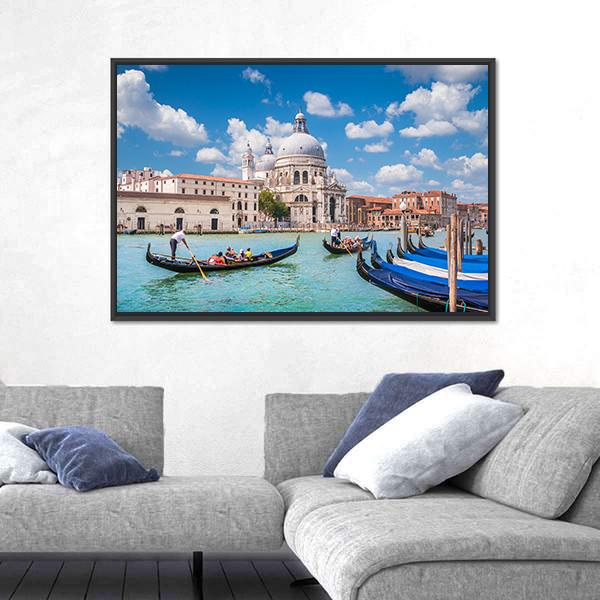 Traditional Gondolas on Canal Grande Canvas Wall Art-1 Piece-Floating Frame-24" x 16"-Tiaracle