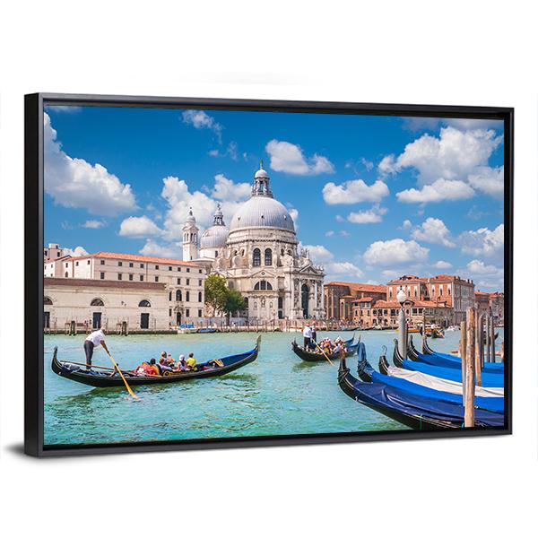 Traditional Gondolas on Canal Grande Canvas Wall Art-3 Horizontal-Gallery Wrap-25" x 16"-Tiaracle