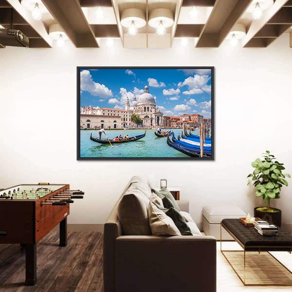 Traditional Gondolas on Canal Grande Canvas Wall Art-3 Horizontal-Gallery Wrap-25" x 16"-Tiaracle