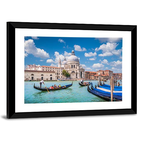 Traditional Gondolas on Canal Grande Canvas Wall Art-3 Horizontal-Gallery Wrap-25" x 16"-Tiaracle